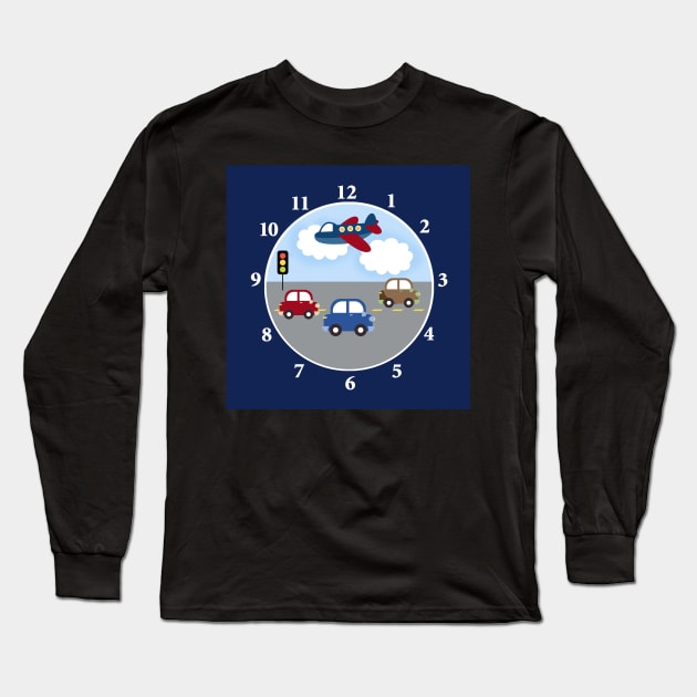 Transportation Airplane and Car Boys Room Wall Clock Long Sleeve T-Shirt by JessDesigns